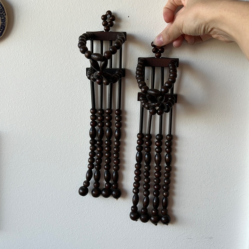 Vintage Wood Bead Hanging Plant Holders Pair - Picture 11 of 15